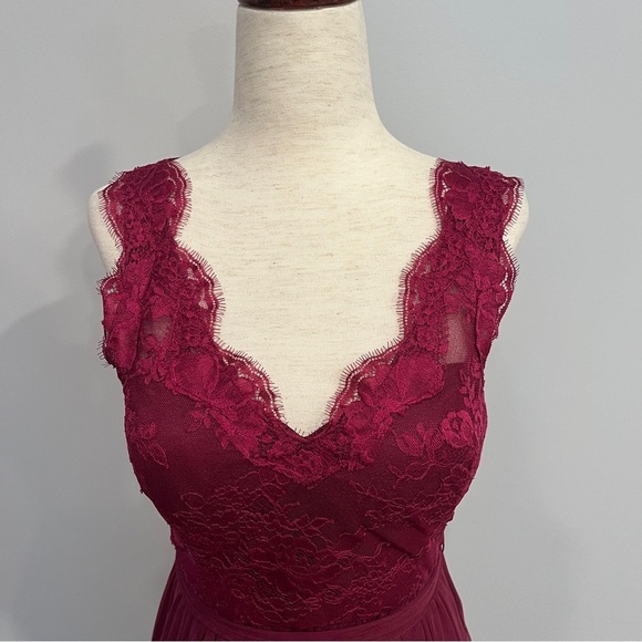 Anthropologie Hithero Red Lace Long‎ Chiffon Dress 4 - Picture 6 of 10